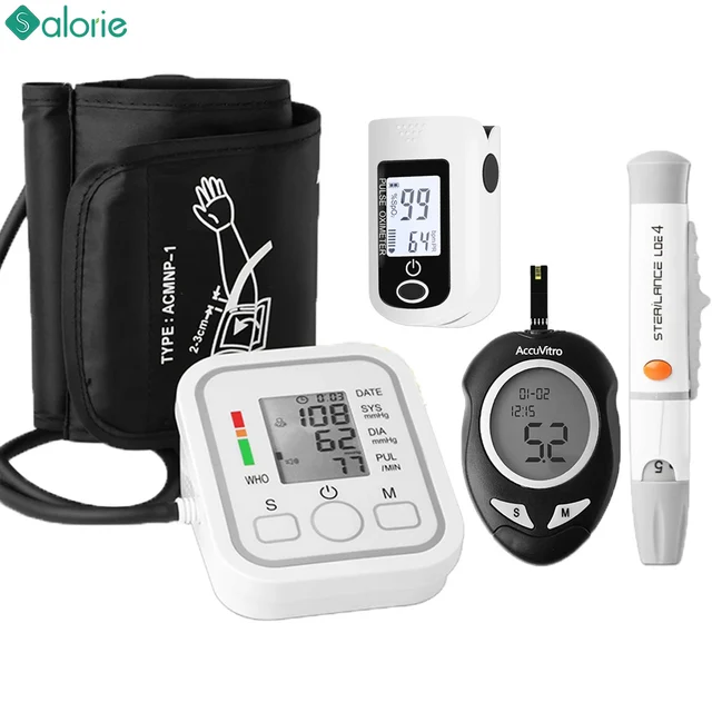 Oximeter Fingertip Pulse Blood Oxygen Saturation Monitor Finger Clip Oximeter SPO2 + Blood Pressure Meter + Blood Glucose Meter
