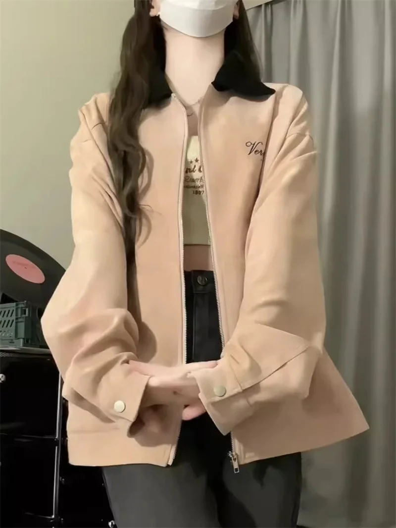 American Pink Suede Baseball Jacket for Women's 2024 Spring and Autumn New Loose and Design Sense Niche Trendy Cardigan Jacket