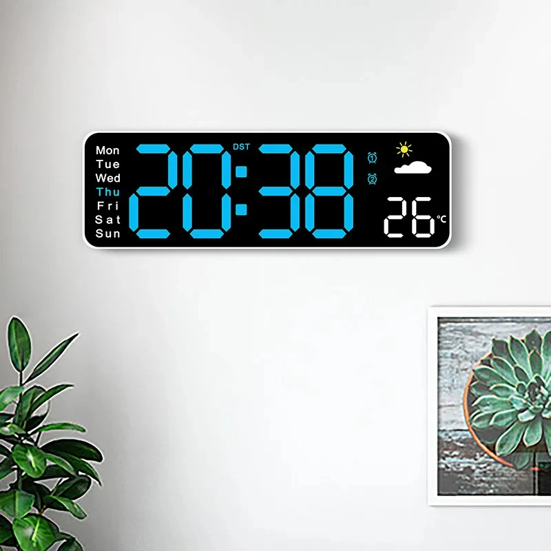 Orologio digitale da parete a LED, DC 5 V, con calendario e visualizzazione della temperatura, per ufficio, soggiorno, modalità 12/24 ore (480 x 190 x 30 mm) (verde