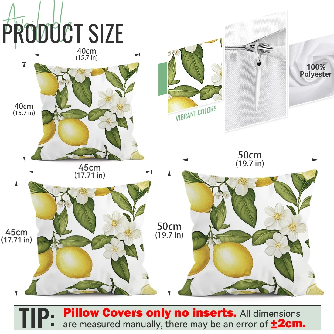4Pcs 레몬 꽃 쿠션 커버 단면 인쇄 40/45/50CM 투척 베개 커버 소파 쿠션 홈 룸 장식