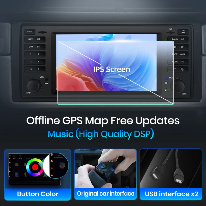 Radio para Auto Junsun de 7 Pulgadas con CarPlay Inalámbrico y Android Auto para BMW Serie 5 E39 X5 E53 M5 1996-2003, Sistema Multimedia Inteligente con Apple CarPlay Inalámbrico, Pantalla Táctil IPS, Reproductor de Video Estéreo, Unidad Principal de Auto Radio 2 Din, Navegación, BT, GPS, 4G, WIFI, FM, AM, RDS, SWC 5