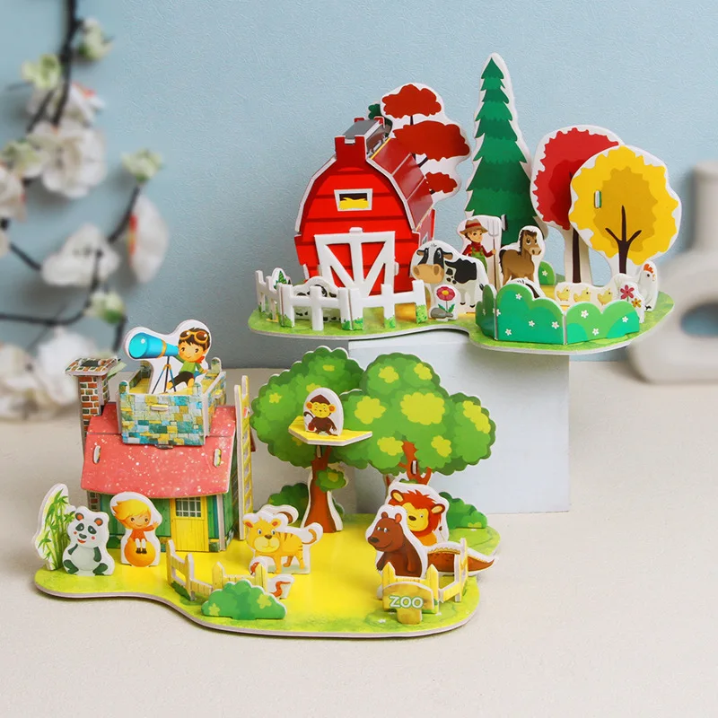 DIY Fidget Toys 3D Puzzle Paper House Kindergarten Early Education Puzzle Handmade Children's Elementary School Students 4