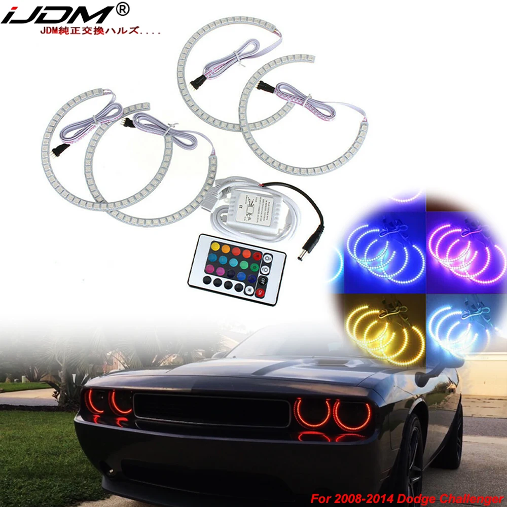 IJDM Hight 품질 RGB 멀티 컬러 LED 천사 눈 헤일로 링 키트 Dodge Challenger w/무선 원격 제어 2008-2014