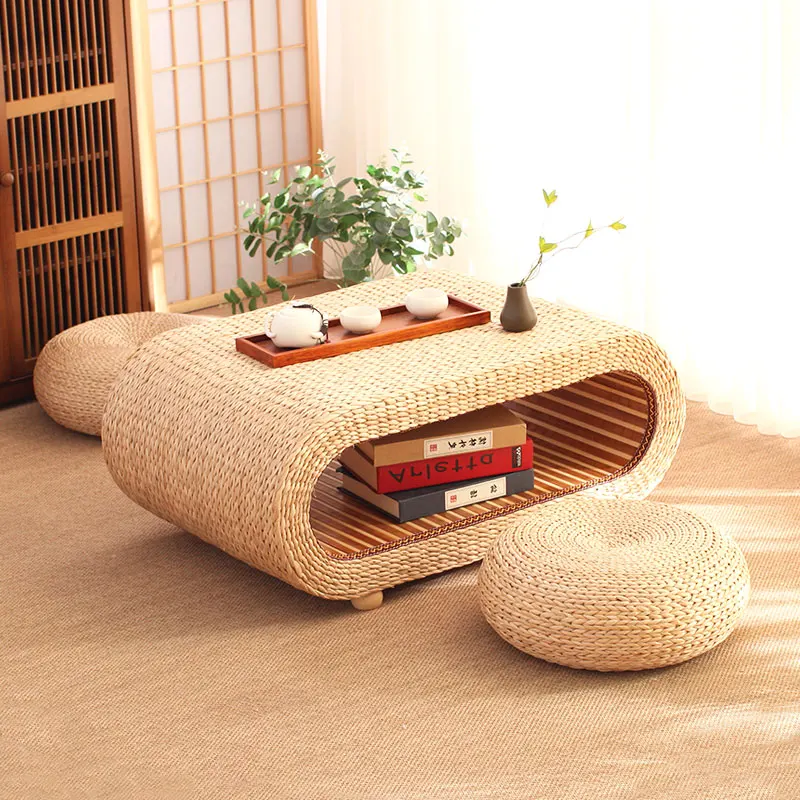 

Caoyiju grass woven tatami tea table, Japanese style bay window , small tea , minimalist balcony, low , floor pla