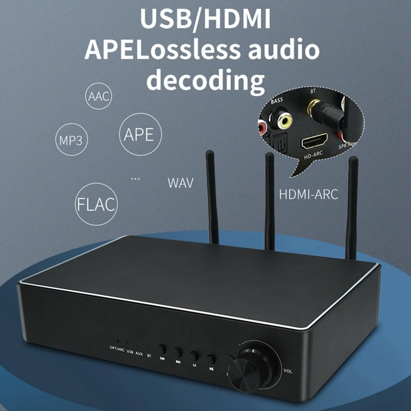 ABGZ-Bluetooth U Disk Karaoke Digital Hifi Power Audio Amplifier Lossless Music Player 300W For Subwoofer Speakers-EU Plug
