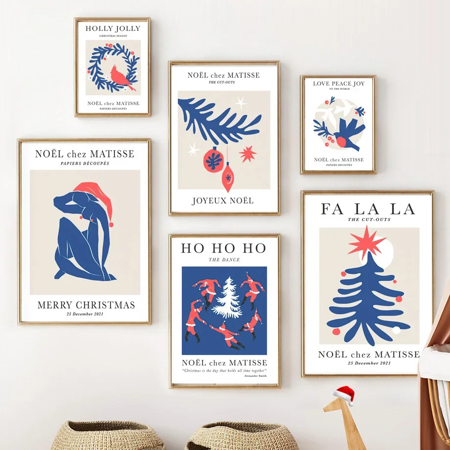 

Рождественская елка, северный олень, Санта-Клаус, абстрактный венок, настенная Картина на холсте, скандинавские постеры, принты для декора гостиной