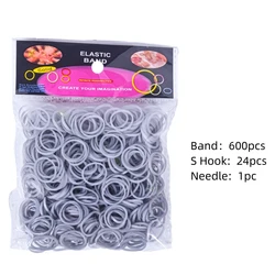 Colorful Loom Bands Bracelet Kit - Elastic Weaving & Jewelry Making Supplies (600 Pieces) (Silver)