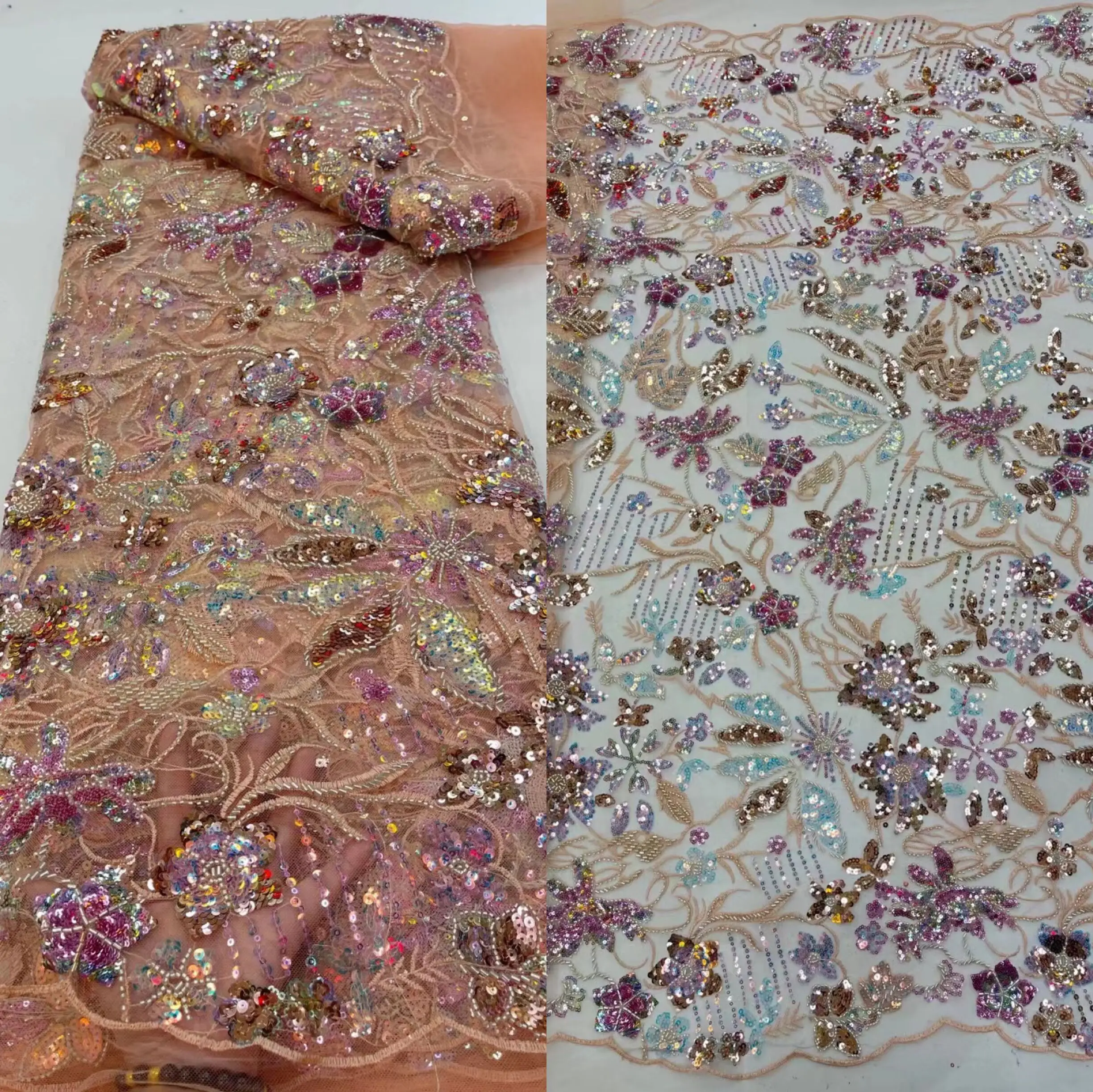 

embroidery mesh lace French lace tulle fabric L-1228384 with beads Africa lace fabric for weddings party dress