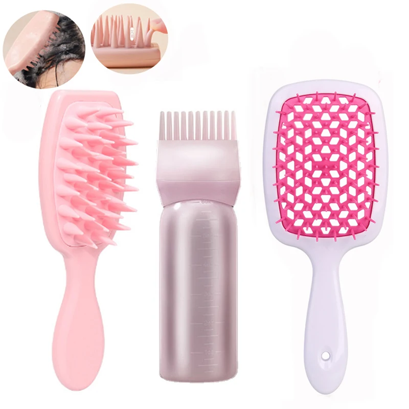 

4Pcs Silicone Scalp Massage Comb Detangling Hair Brush Hairdressing Hair Dye Applicator Bottle Spray Bottle Barber Styling Tools