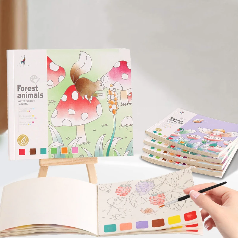 Watercolor coloring book gouache doodle drawing book children's drawing comes with pigment watercolor paper