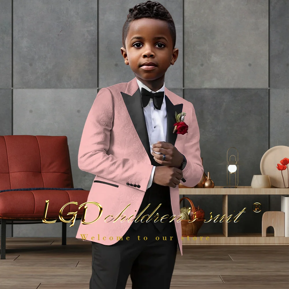 Children's wedding suit 2-piece suit fashionable pink floral jacket with peaked lapel tuxedo suit for boys