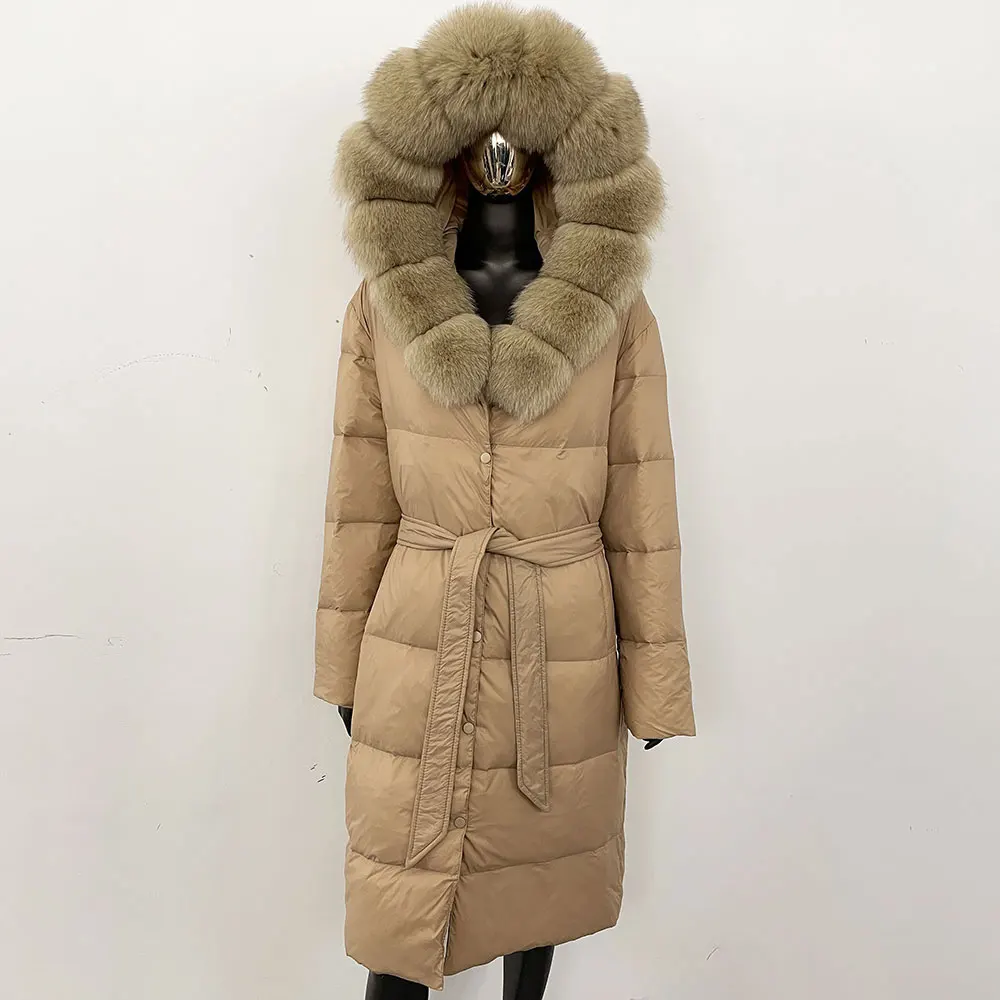 Winter Fashion Trend Women's Small Mid-length Big Fur Collar White Duck Down Padded Jacket main image 1