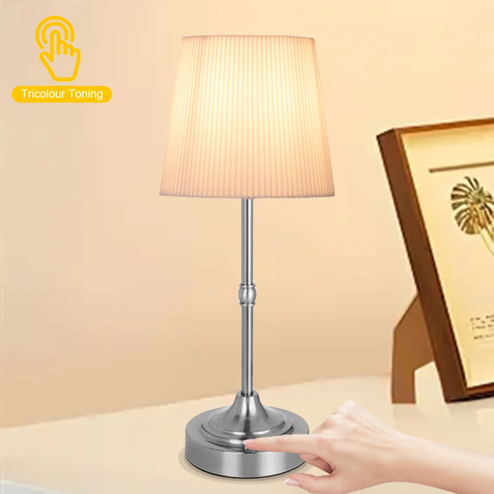 침대 옆 식당 램프 USB 충전식 터치 컨트롤 패브릭 쉐이드 무드등 2200K 따뜻한 빛 휴대용 무선 테이블 램프