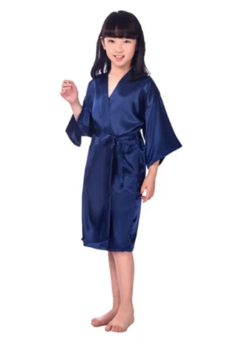 Girls Silky Satin Robes Children Pure Kimono Dressing Gown Bridal Lingerie Sleepwear for Wedding Spa Birthday Party - 5
