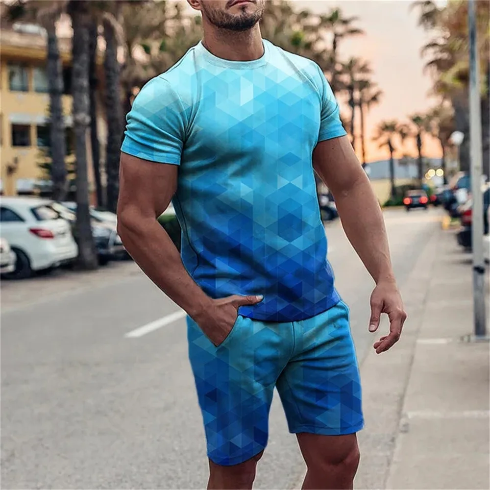 Men 2 Piece Outfits Summer Casual Crew Neck Muscle Short Sleeve Shirt and  Classic Fit Sport Shorts Set Tracksuit