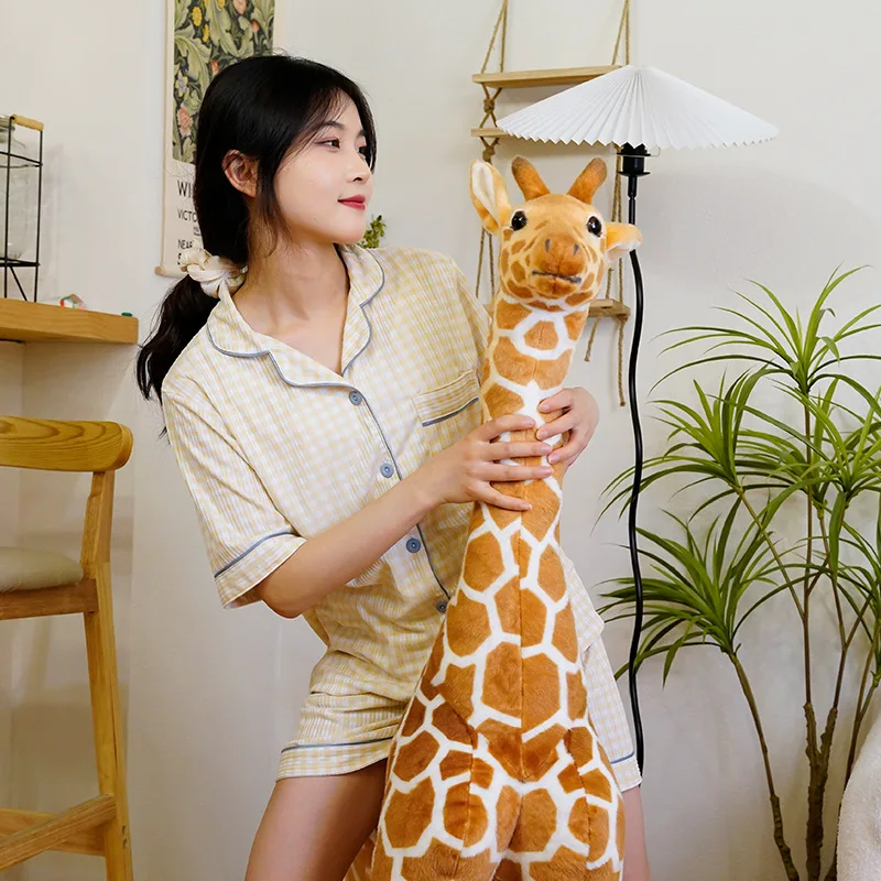 50-140cm 고품질 거대한 실제 생활 기린 플러시 장난감 박제 동물 인형 소프트 키즈 어린이  생일 선물 룸 장식