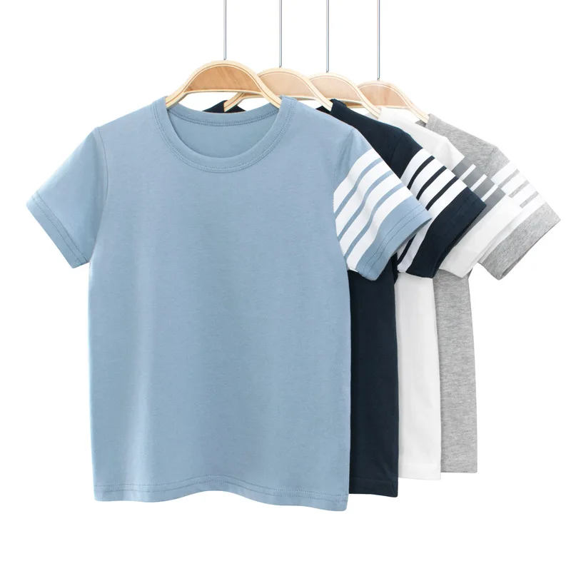 

Unisex Striped Seleeve T Shirt Boys Clothes 2023 Summer New Children's Short Sleeve O-Neck T-Shirts Girls Cotton Top Kids Outfit