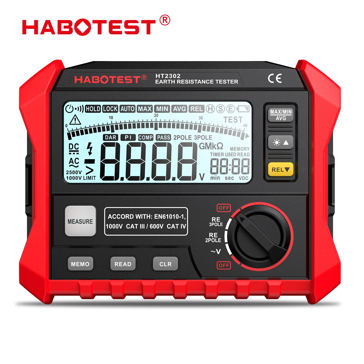 Resistance Tester HABOTEST HT2302 Insulation Earth Ground Digital Megohmmeter 100 Groups Data Storage