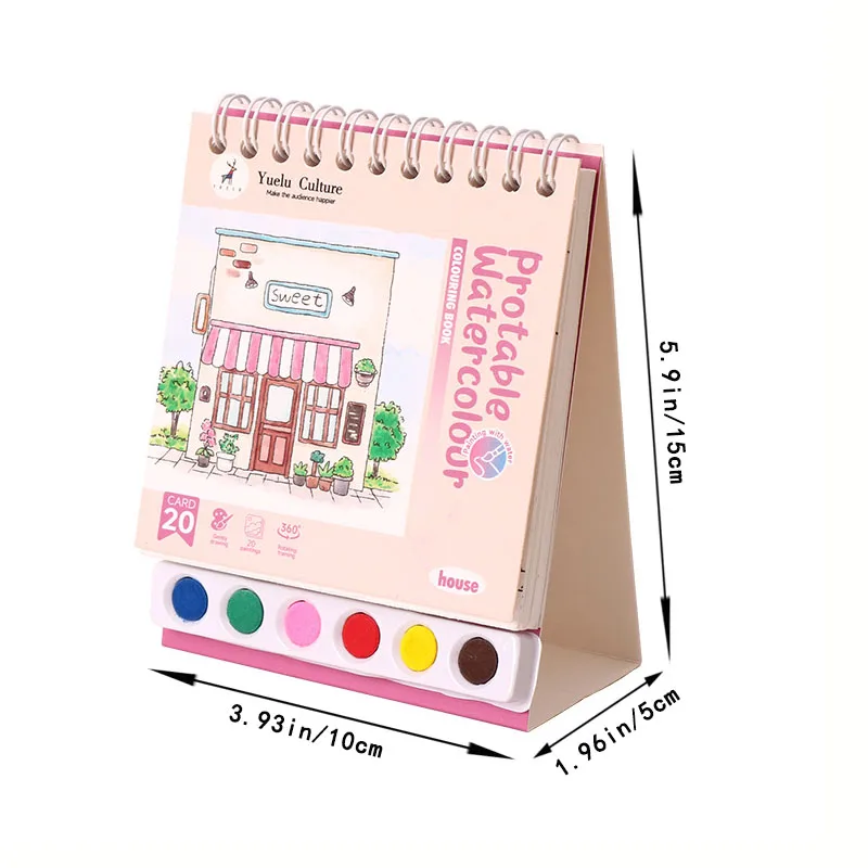 Creative coil vertical watercolor painting DIY watercolor graffiti book with built-in paint coloring picture book 5
