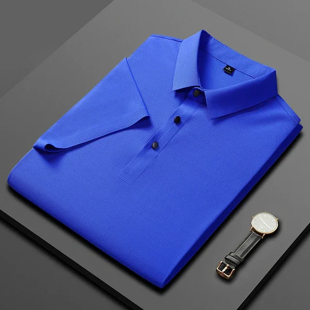 Polos de verano para hombre 2024, nuevos polos de seda de hielo de color sólido con solapa, camiseta holgada de manga corta, polos de golf para hombre