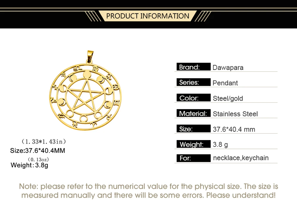Dawapara Mondphase Pentagramm Konstellationen Anhänger Wicca Pagan Magisches Amulett Edelstahl Charms für die Schmuckherstellung – Detail 4
