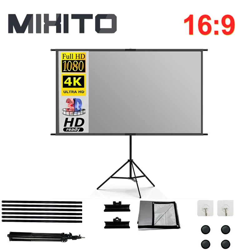 MIXITO Grey Anti Light Projector Screen With Stand 60 84 100 120 Inch