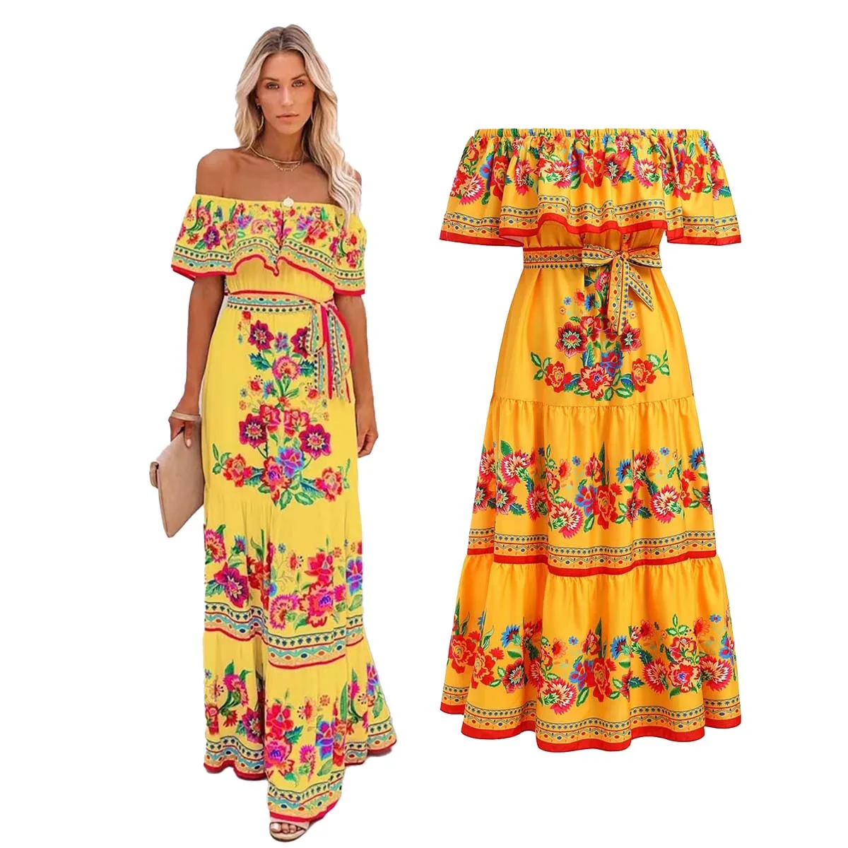 Mexicaanse Traditionele Etnische Mexicaanse Cinco De Mayo Zomer  Bloemenprint Off Shoulder Vrouwen Mexicaanse Jurk - AliExpress, image size:1200x1200