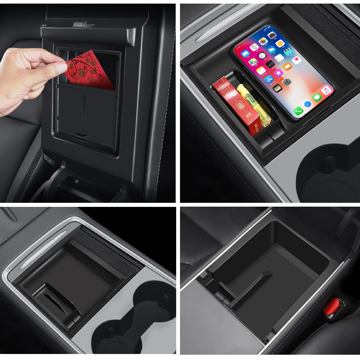 3PCS Armrest Hidden Storage Box for Tesla Model 3 Model Y Center Console Organizer Accessories ABS