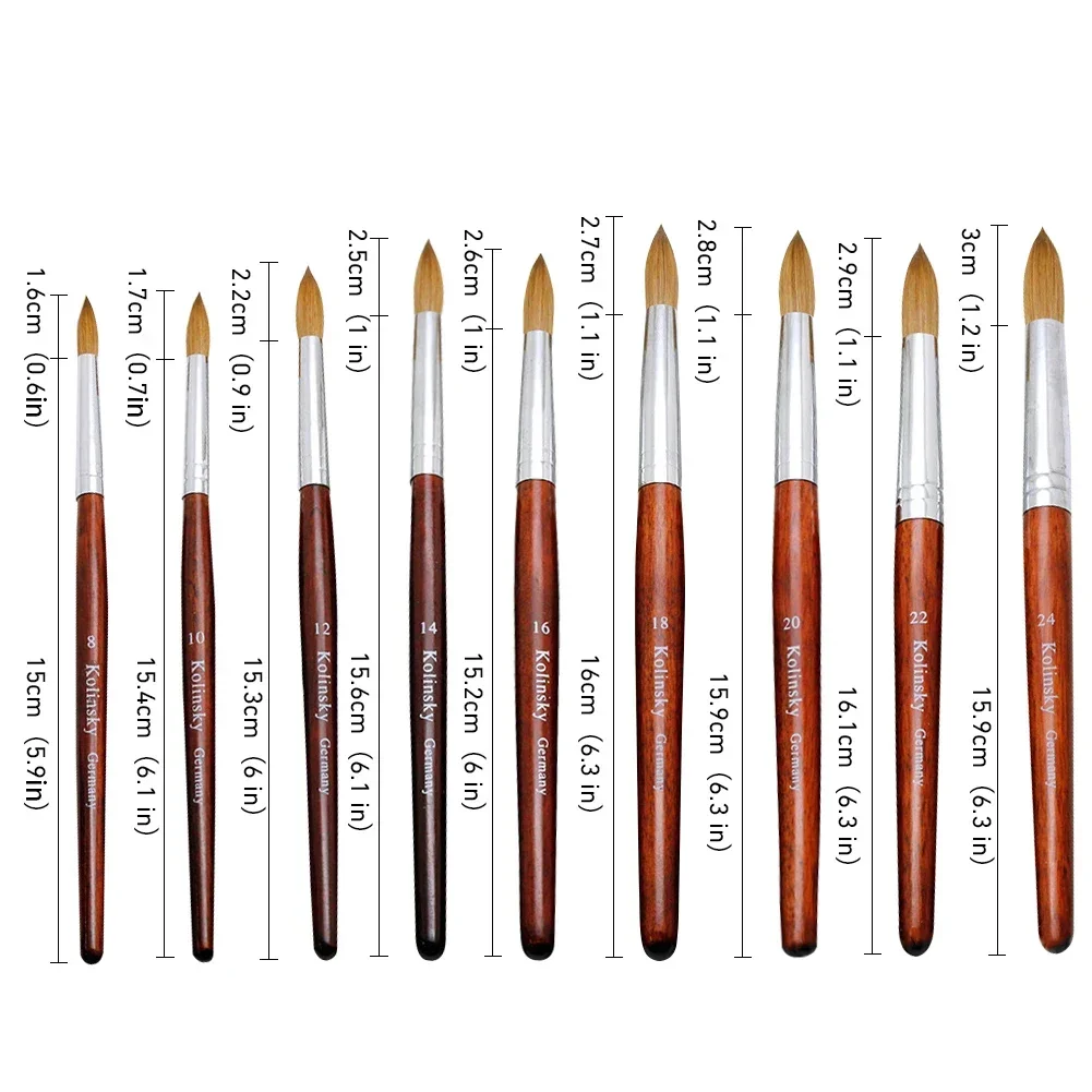 Kolinsky Acrylic Nail Brush Red Nail Art Mink Brush Wood Handle Gel Builder Manicure Brush Drawing Tools Size 8-24 for Beginner 6