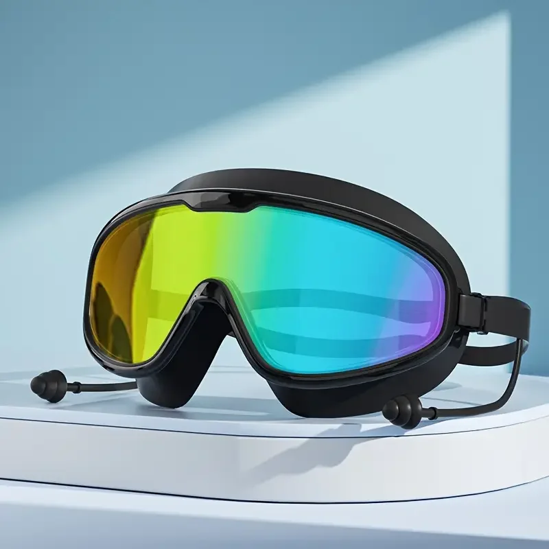 1pc Silicone swimming goggles with large frame, coated with anti fog swimming goggles, Men's and Women's goggles