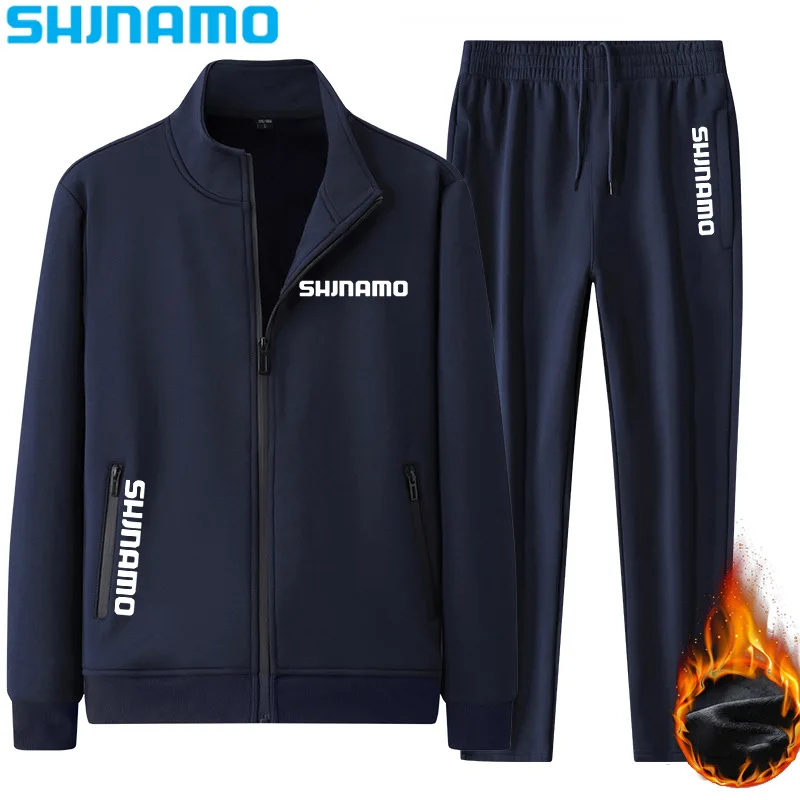 

Autumn and Winter New Men's Casual Set with Plush and Thickened Thin Sports Jacket and Pant Two-piece Set Windproof Fishing Suit