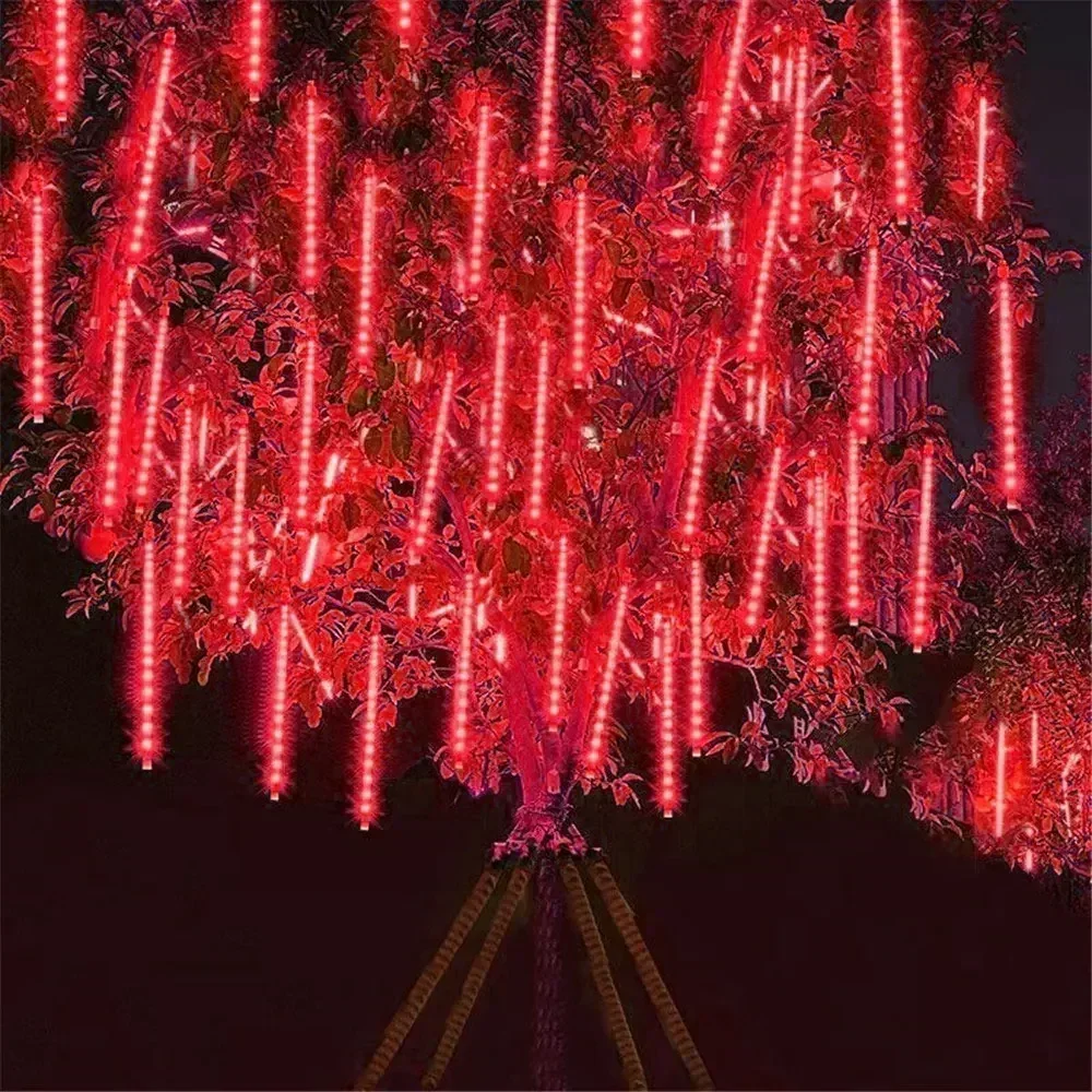 thumbnail image 1 of Cadena de luces LED de lluvia de meteoritos, 8/16/24/32 tubos, 30/50 cm, para decoración de exteriores, Navidad, bodas, árboles, fiestas, 220 V/110 V, 1 of 5