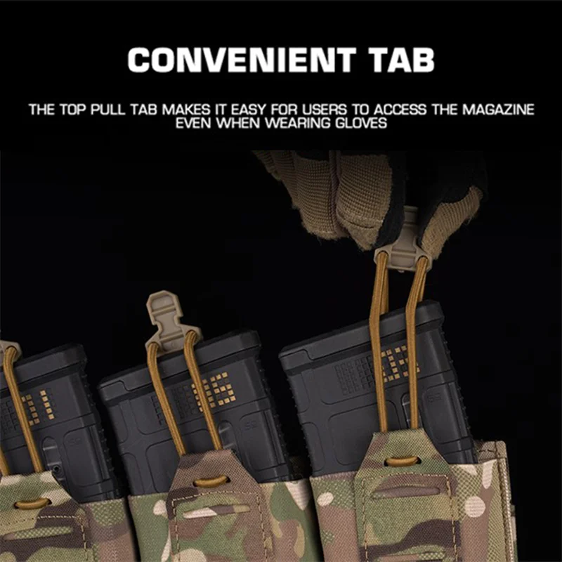 Triple Mag Pouch 5,56/7,62 mm, leicht, oben offen, elastisch, MOLLE-Halterung, Multi-Kaliber, Feldgebrauch, Jagdweste, Taillenausrüstung, Träger – Detail 4