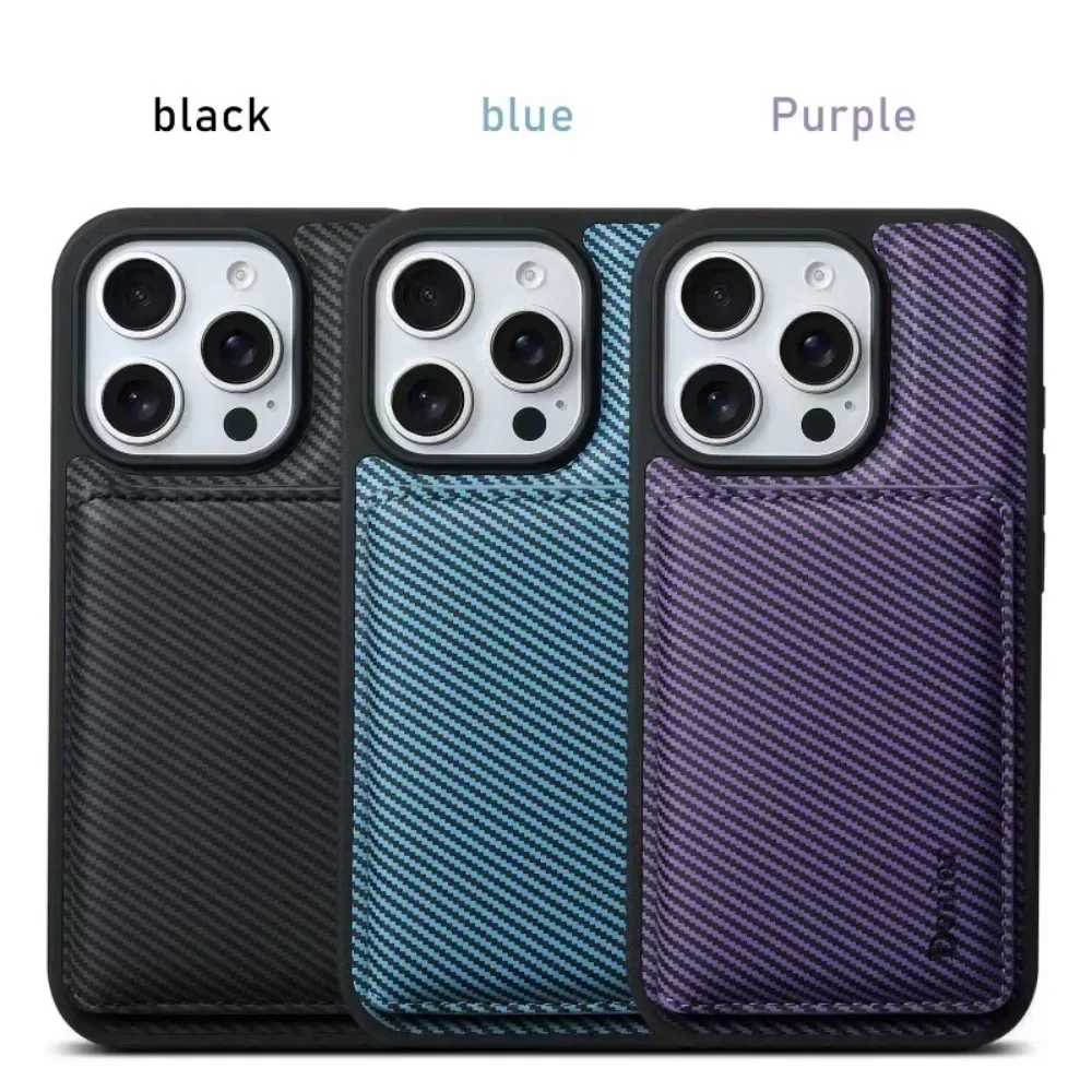 Sleek Carbon Fiber Pattern Detachable Wallet Case with Card Holder & Shockproof Protection