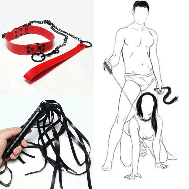 Collier bdsm avec laisse ensemble chaîne en acier accessoires_voghion.com