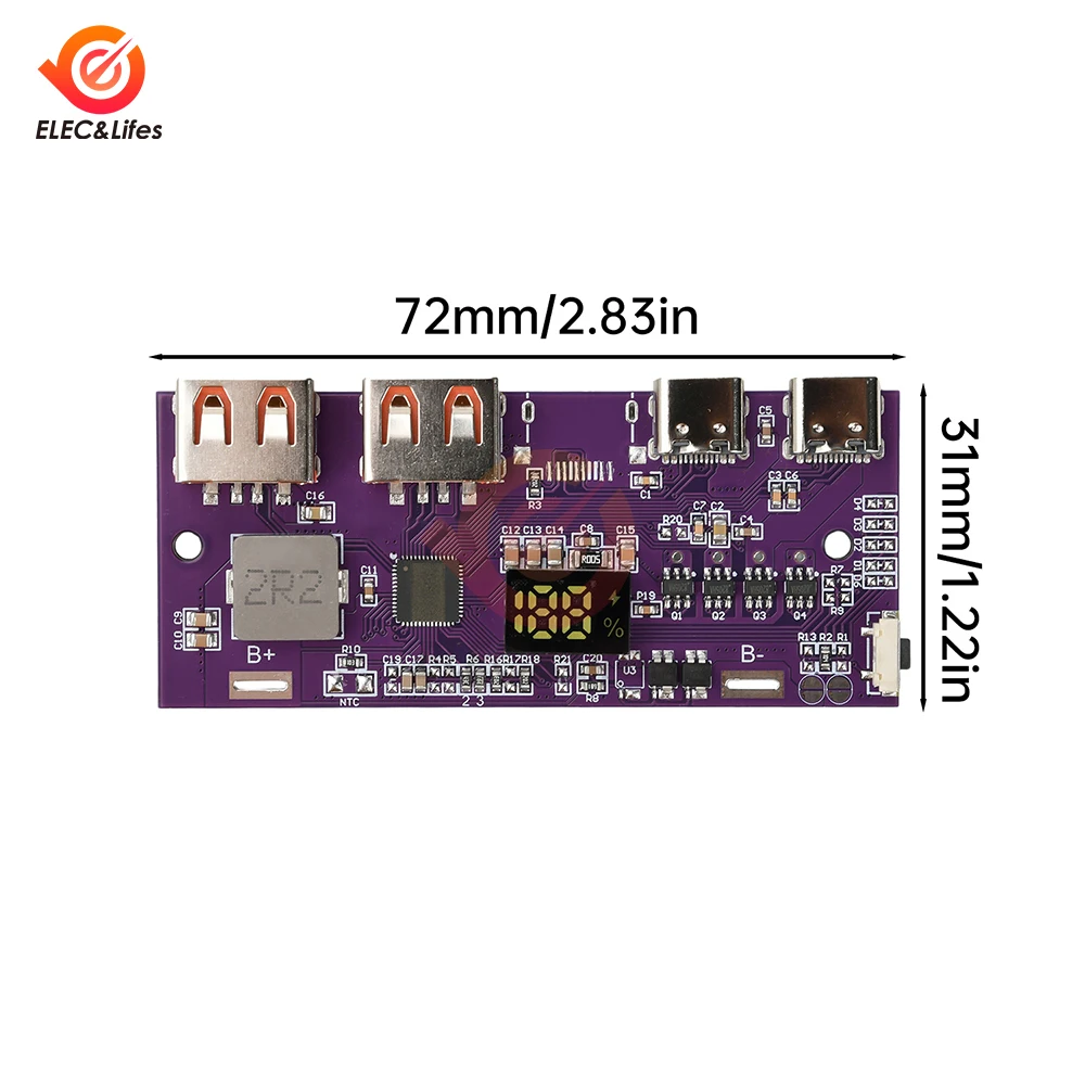 Circuito del modulo di alimentazione mobile a ricarica rapida bidirezionale Power Bank da 22,5 W con supporto USB digitale/illuminato tipo C QC4 + PD3.0 - Image 4