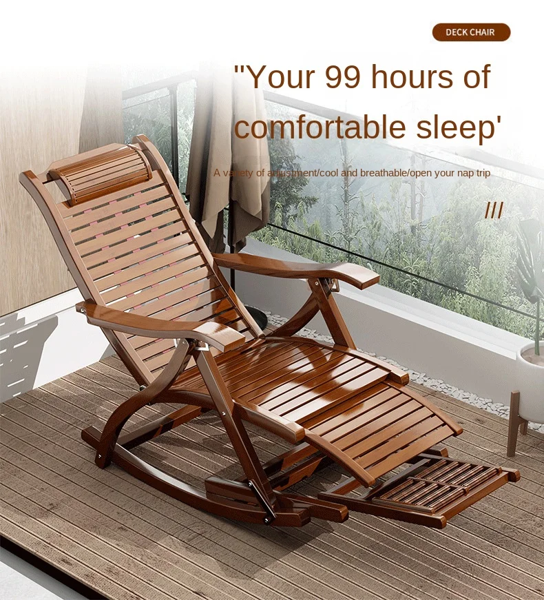 Description Picture 2 of itemFolding Rocking Chair Lazy Lunch Break Balcony Lazy Leisure Nap Bamboo Easy Chair For Home Use Sillon Plegable Katlanabilir