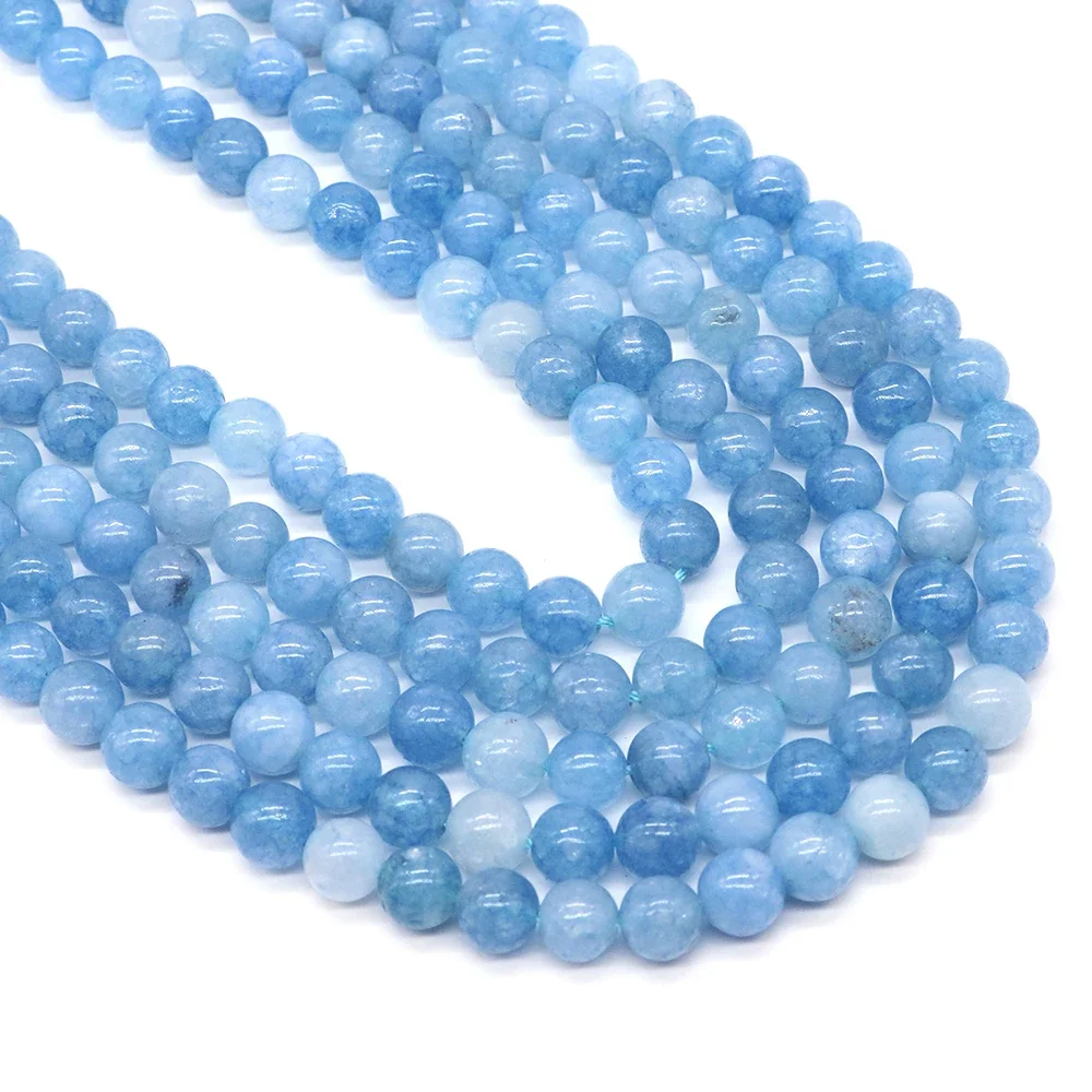 쥬얼리 제작용 천연 라운드 아쿠아 마린 스페이서, 느슨한 스톤 비즈, 치유 크리스탈, DIY 참 팔찌 목걸이 액세서리