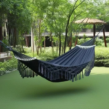 Outdoor Canvas Hammock Chair With Tassels Windproof Thickened Anti Rollover Exotic Style Swing Bed For Patio Camping Leisure Use