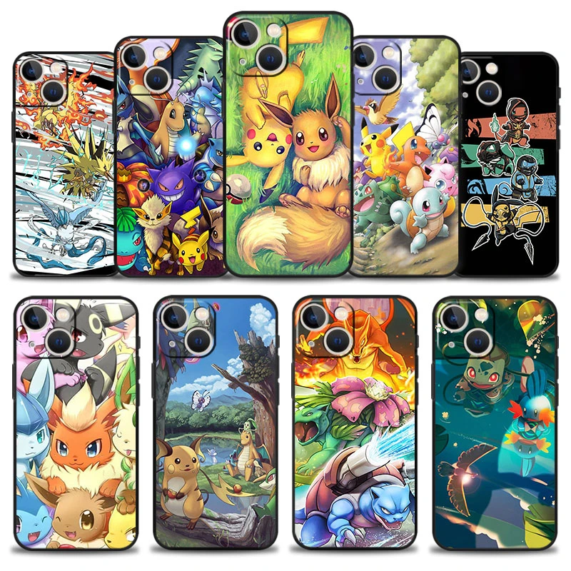 Phone Case For iPhone 13 11 12 Pro Max XR X 8 7 6 6S Plus XS 13mini SE 5 5S 12mini Cover Pokemon Charmander Pikachu Eevee iphone 11 cover