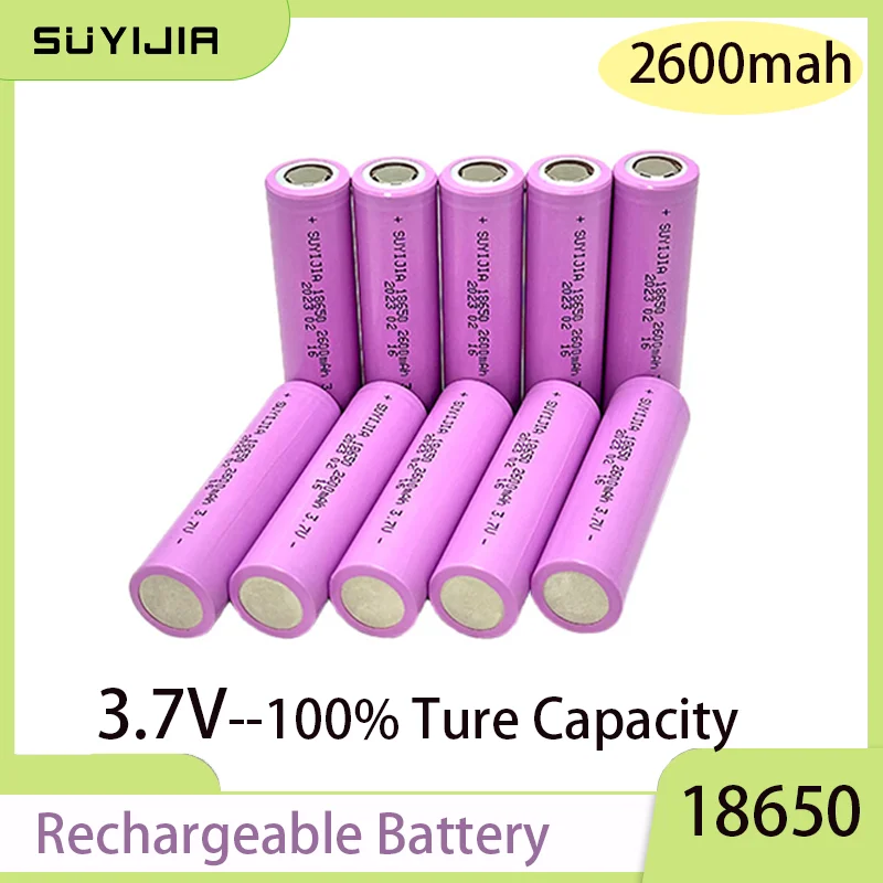 

18650 Battery 3.7V 2600mah Real Capacity Li-Ion Lithium Rechargeable Batteries for Strong Light Flashlight Head Laptop Battery