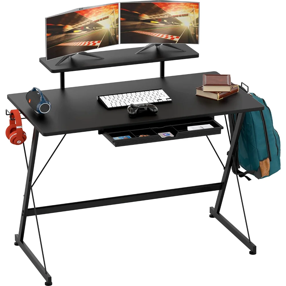 40 Inches Vista Desk with Monitor Riser, Drawer and Hooks