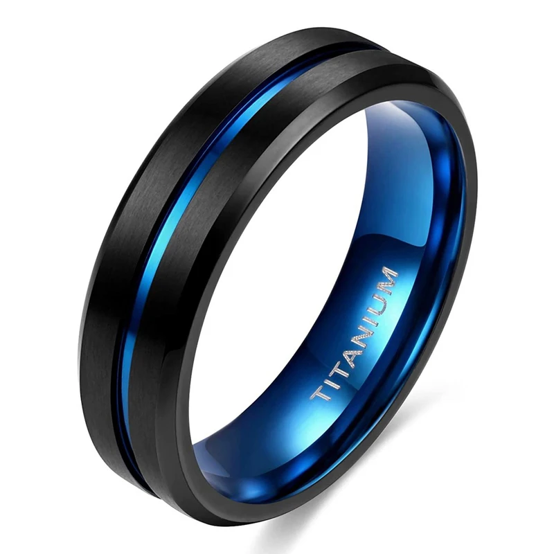 Tigrade Titanium Ring 6mm 8mm 10mm Black Blue Centre Groove Wedding Band Comfort Fit Matte for Men Women 2