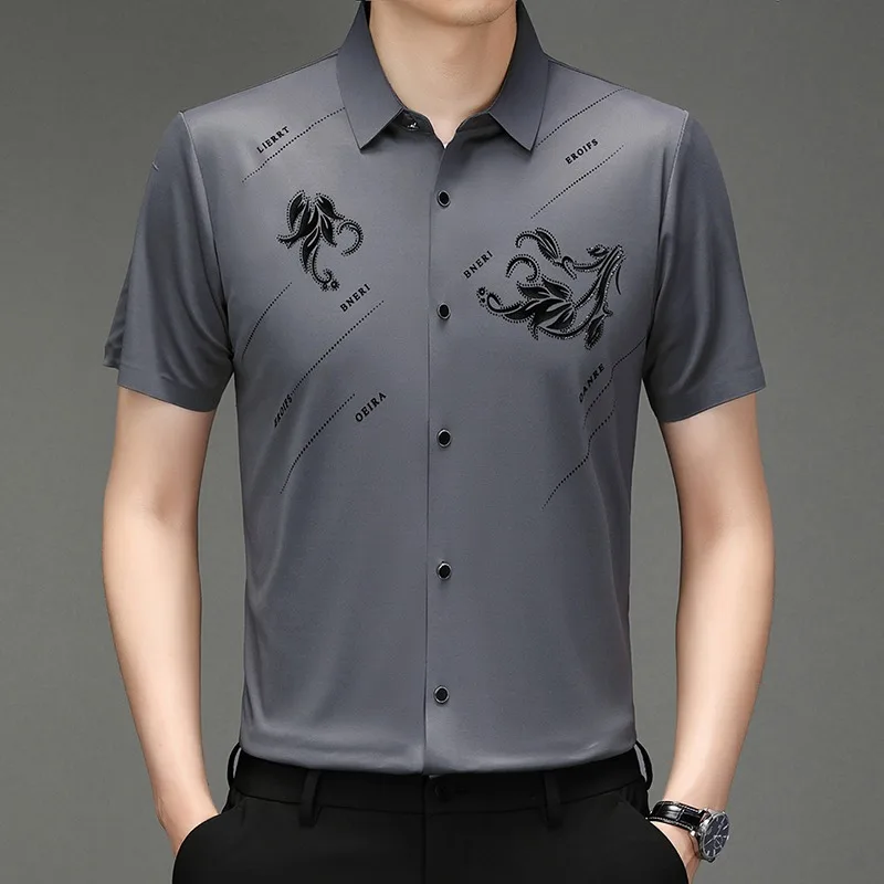 

Luxurious Hot Drill Print Short Sleeve Shirts for Men 2024 Summer Versatile Casual Slim Fit Shirt Social Nightclubs Men Clothing
