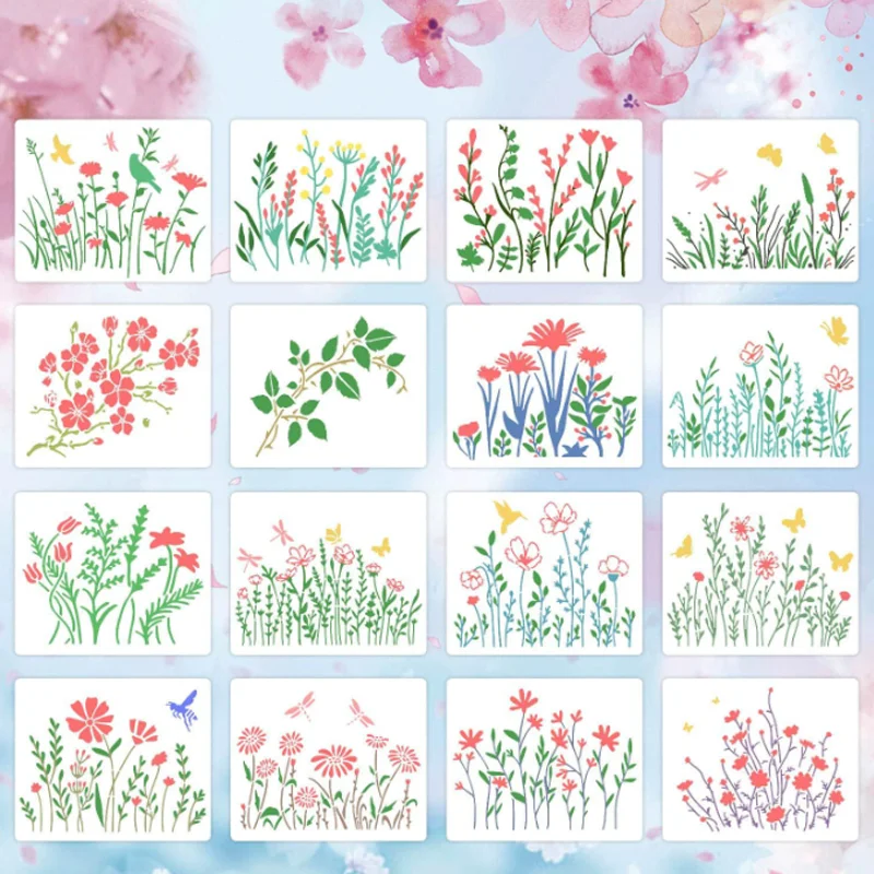 12*15cm Spring Flowers Plants Stencils DIY Layering Wall Scrapbook Coloring Embossing Decora Graffiti Painting Template Reusable