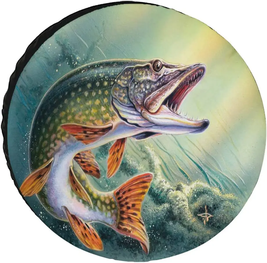 

Meet 1998 Spare Tire Cover 14 Inch Fishing Universal Tire Wheel Protector Bass Fish with Hook Out of Ocean Waterproof/Dust-Proof
