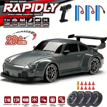 Auto RC 1:24, Auto Telecomandata 20KM/H 4WD ad Alta Velocità, Auto RC Drift con Luci LED, Pneumatici Extra per Drifting, Veicoli per Adulti e Bambini