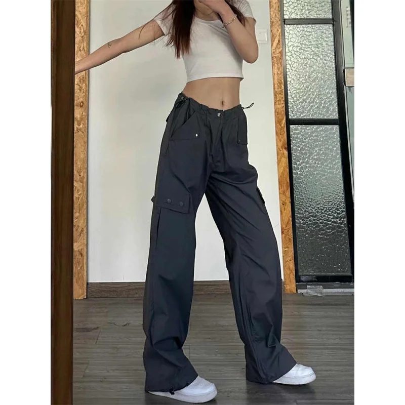 

Summer straight pocket loose sweatpants women's slim high waist cargo pants