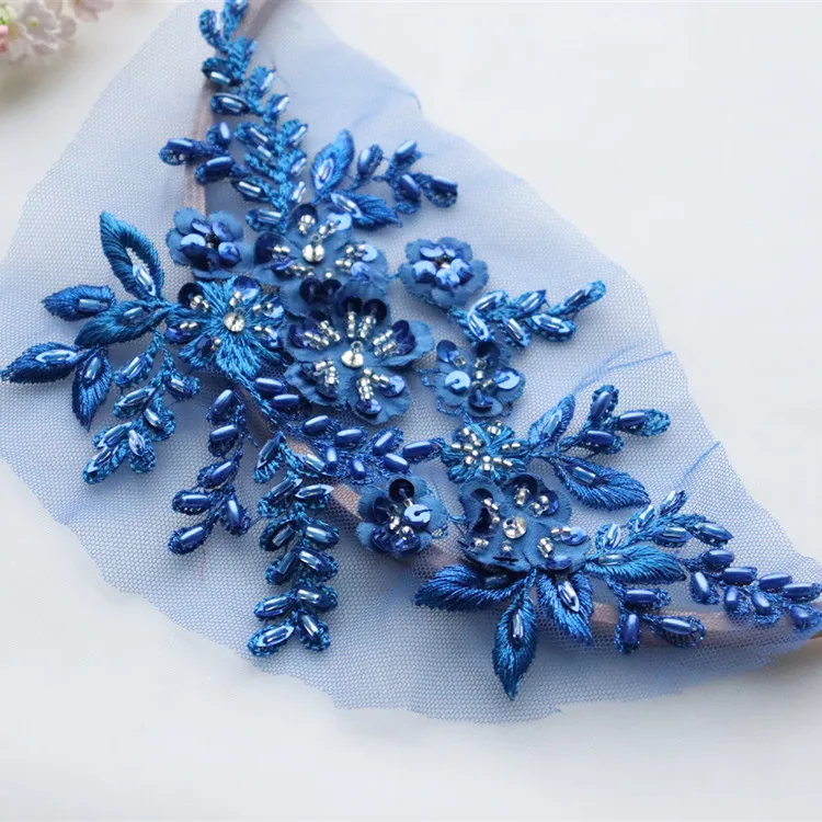2pair /4pc Multicolor Diy Handmade Beaded Applique Flower Patch Wedding Dress Accessories Lace