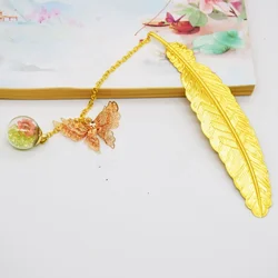 Elegant Metal Feather Butterfly Bookmark - Gift Box Edition (Gold Butterfly Grn)